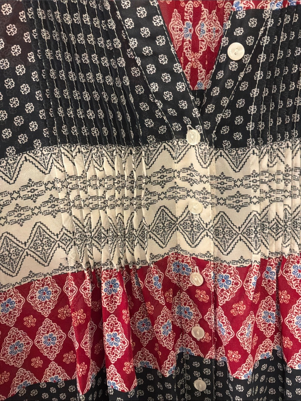 American Rag Red Navy White Patterned Sheer Button-Front Tunic - Picture 5 of 5